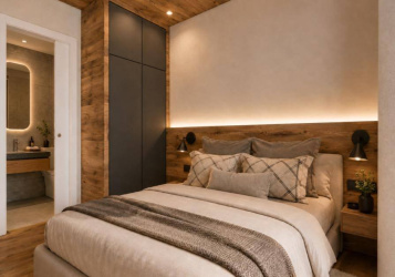 Dormitorios con madera y luz cálida